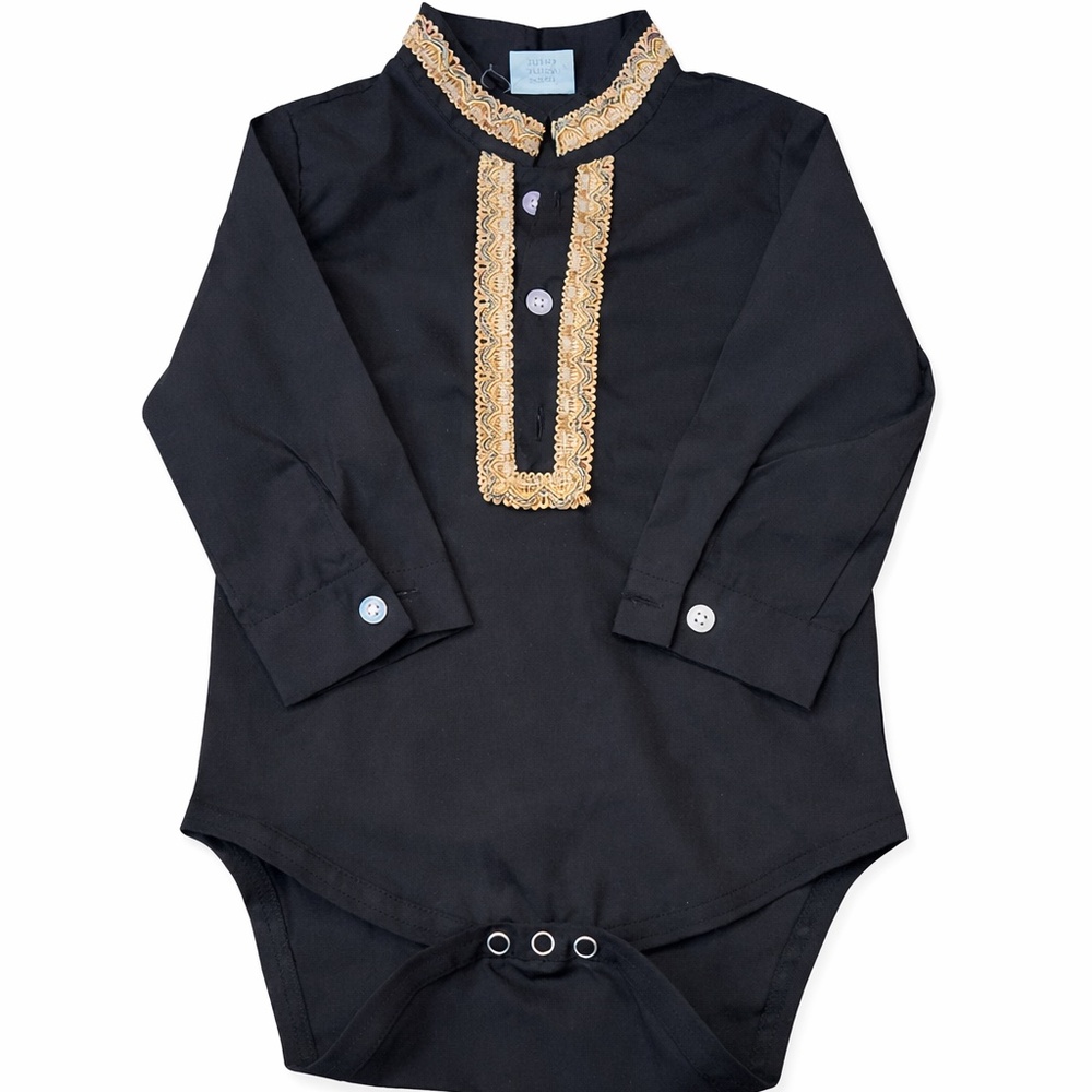 Luxury Black Embroidered Kurta-Style Onesie | 18–24M | New With Tags